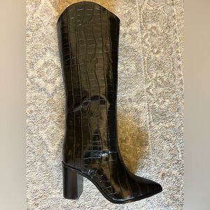 SCHUTZ Black Croc-Embossed Heeled Boots